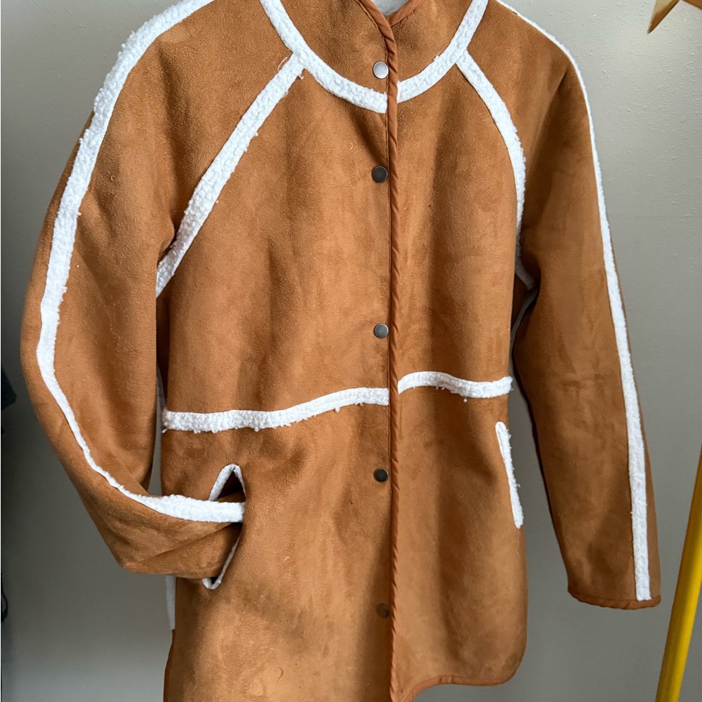 Me Jane Reversible Sherpa Jacket Tan Faux Suede Western Coat Small